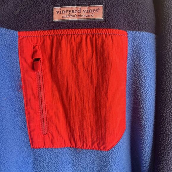 Vineyard Vines Fleece Pullover Large Blue Red Whale Logo Retro Outdoor 1/4 Snap - Picture 9 of 10